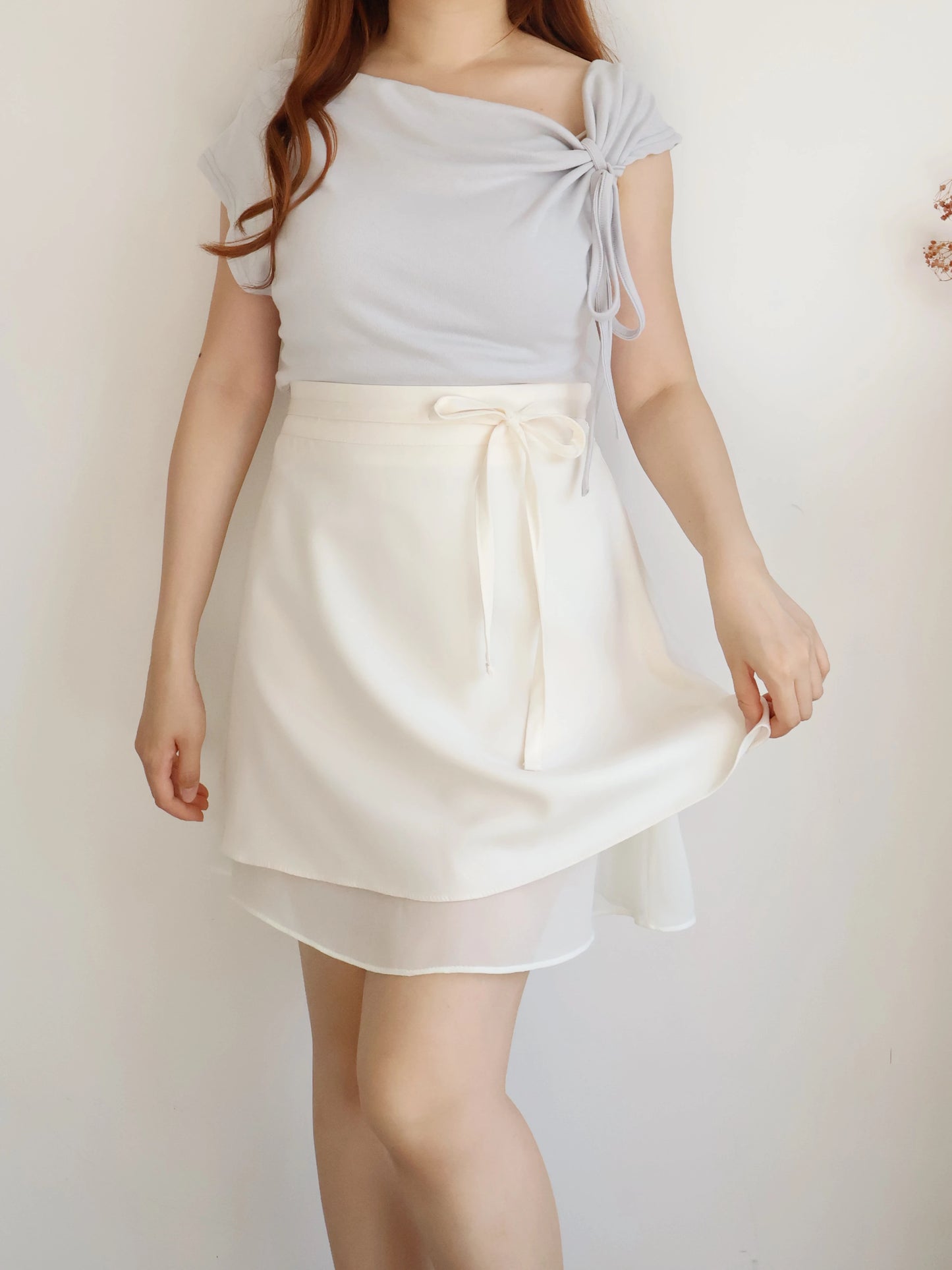 Elegant Ribbon Sheer A-Line Skirt(Ivory)