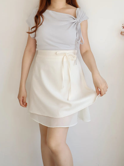 Elegant Ribbon Sheer A-Line Skirt(Ivory)