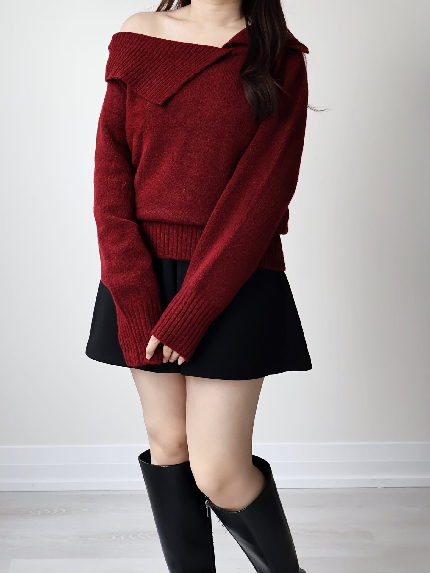 [2-WAYS] Elegant Off-shoulder Sweater(Wine)