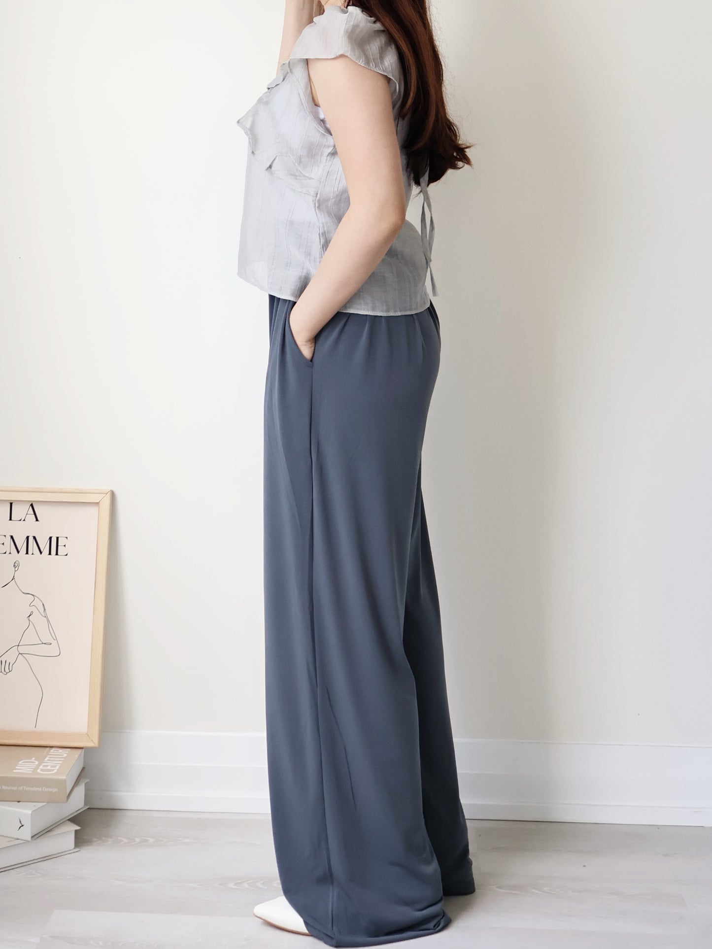 [Wrinkle-Free] Cooling Flowy Dual-Pocket Wide-Leg Pants(Charcoal)