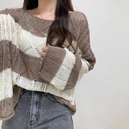 Soft Cable-Knit Colour-Block Top(Brown)