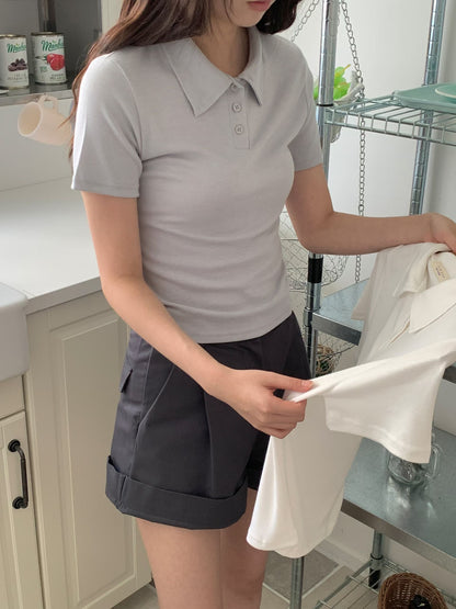 Basic Collared Button Top(3 Colors)