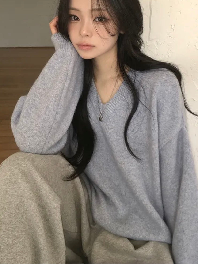 Lambswool Loose V-neck Sweater(9 colors)