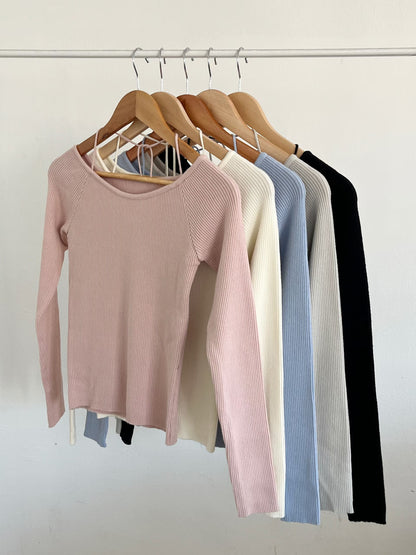 2-WAYS Boat Neck Tie-Back Knit Top(5 colors)