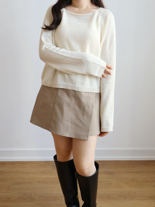 Cloudy Boat Neck Oversized Sweaters(Cream)