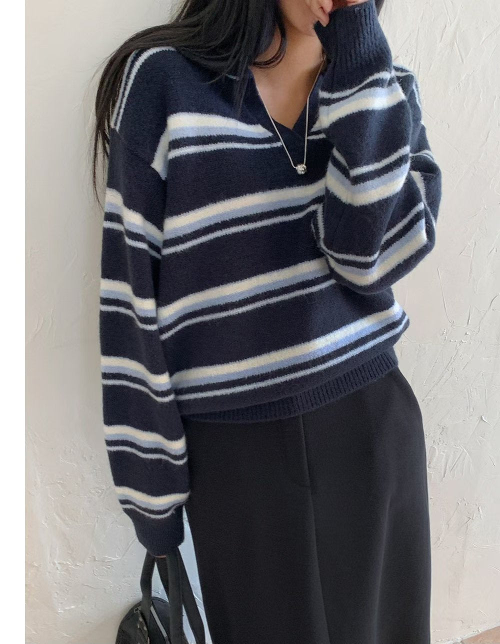 Lapel Striped Sweater(3 colors)
