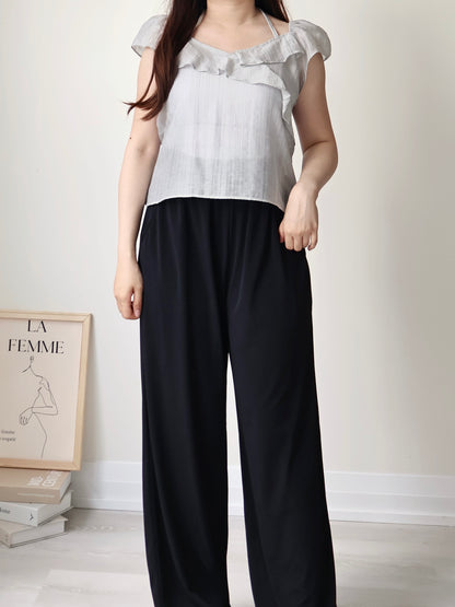[2-way] Airy Ruffle Halter Tencel Blouse(Light grey)