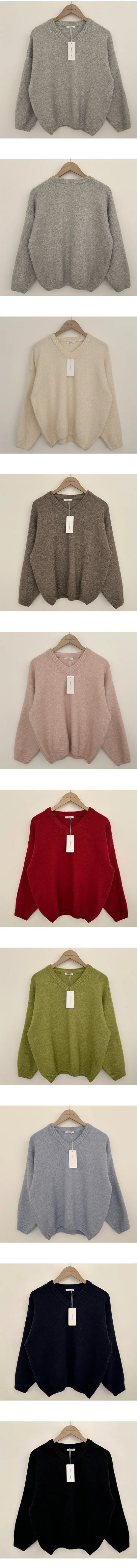 Lambswool Loose V-neck Sweater(9 colors)