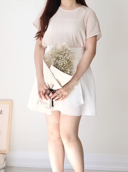 [Wrinkle-Free] Breezy Crinkled Arm-Concealing Blouse(Powder Apricot)