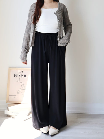 [2 Lengths] Cloud-Soft & Silk-Touch Cooling Wide-Leg Pants with Pockets(Black)