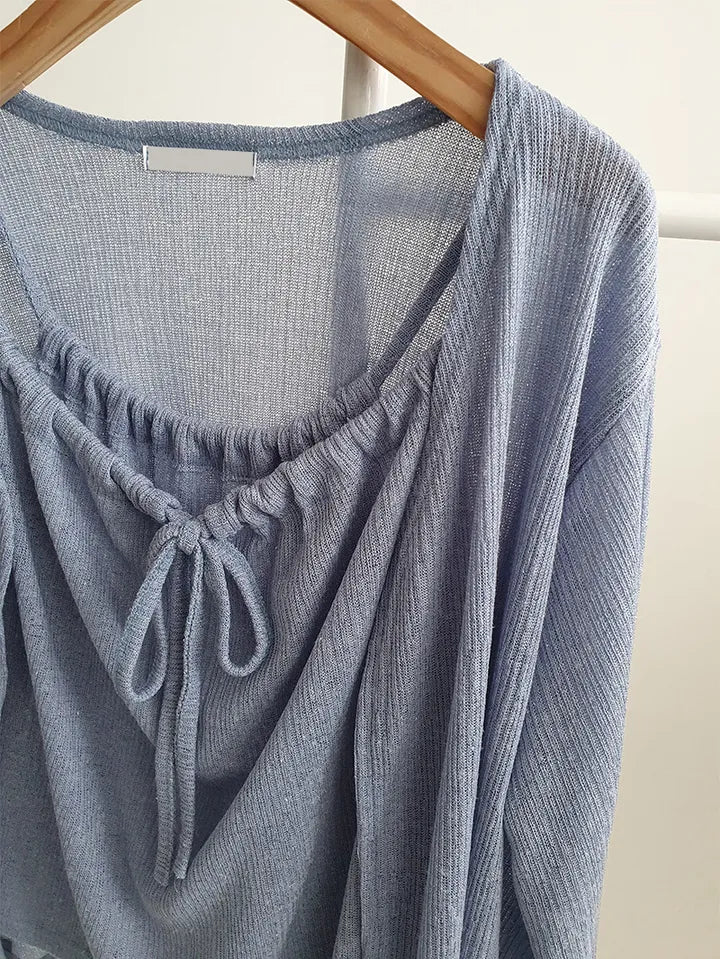 Airy Relaxed Linen Cami & Cardigan 2-Piece Set(Blue)