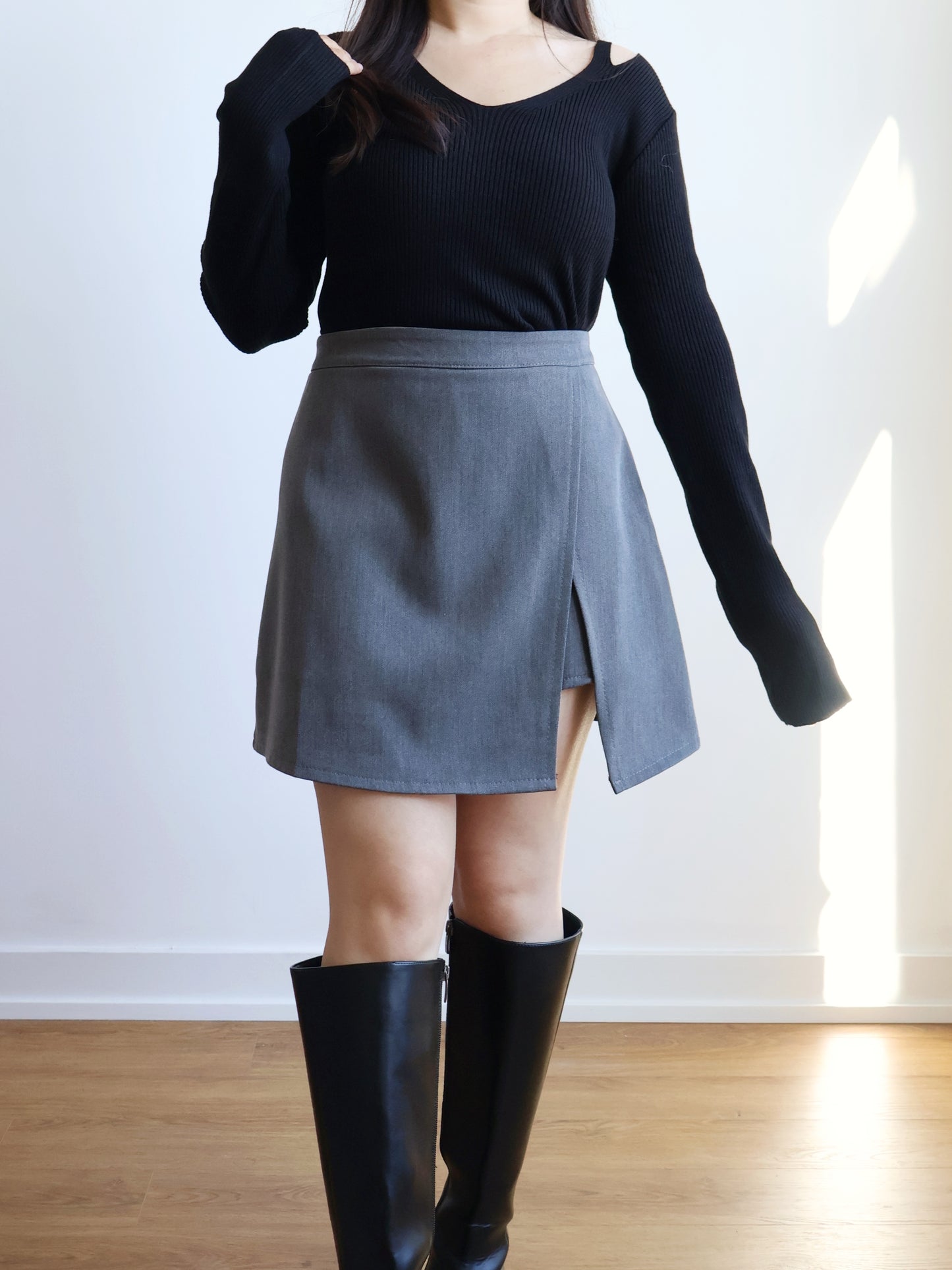 V-neck High-elastic Knit Top(Black)