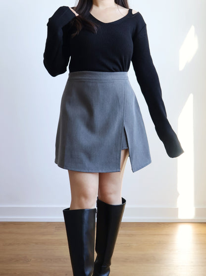 V-neck High-elastic Knit Top(Black)