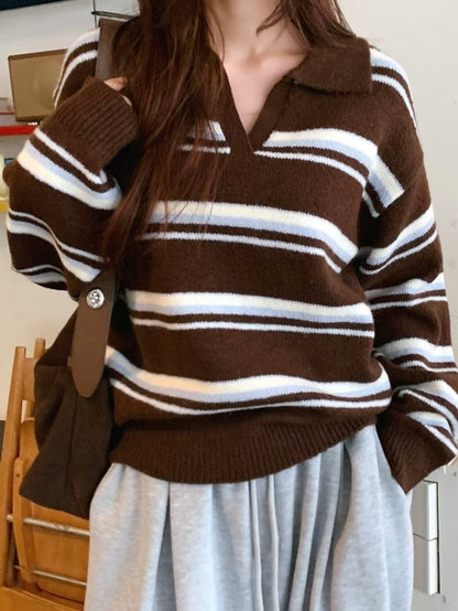 Lapel Striped Sweater(3 colors)