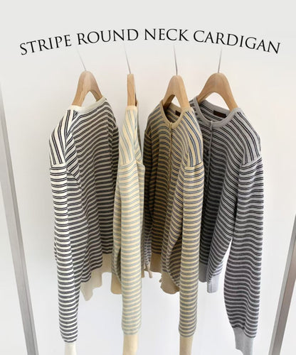 Stripe Round Neck Cardigan(4 colors)