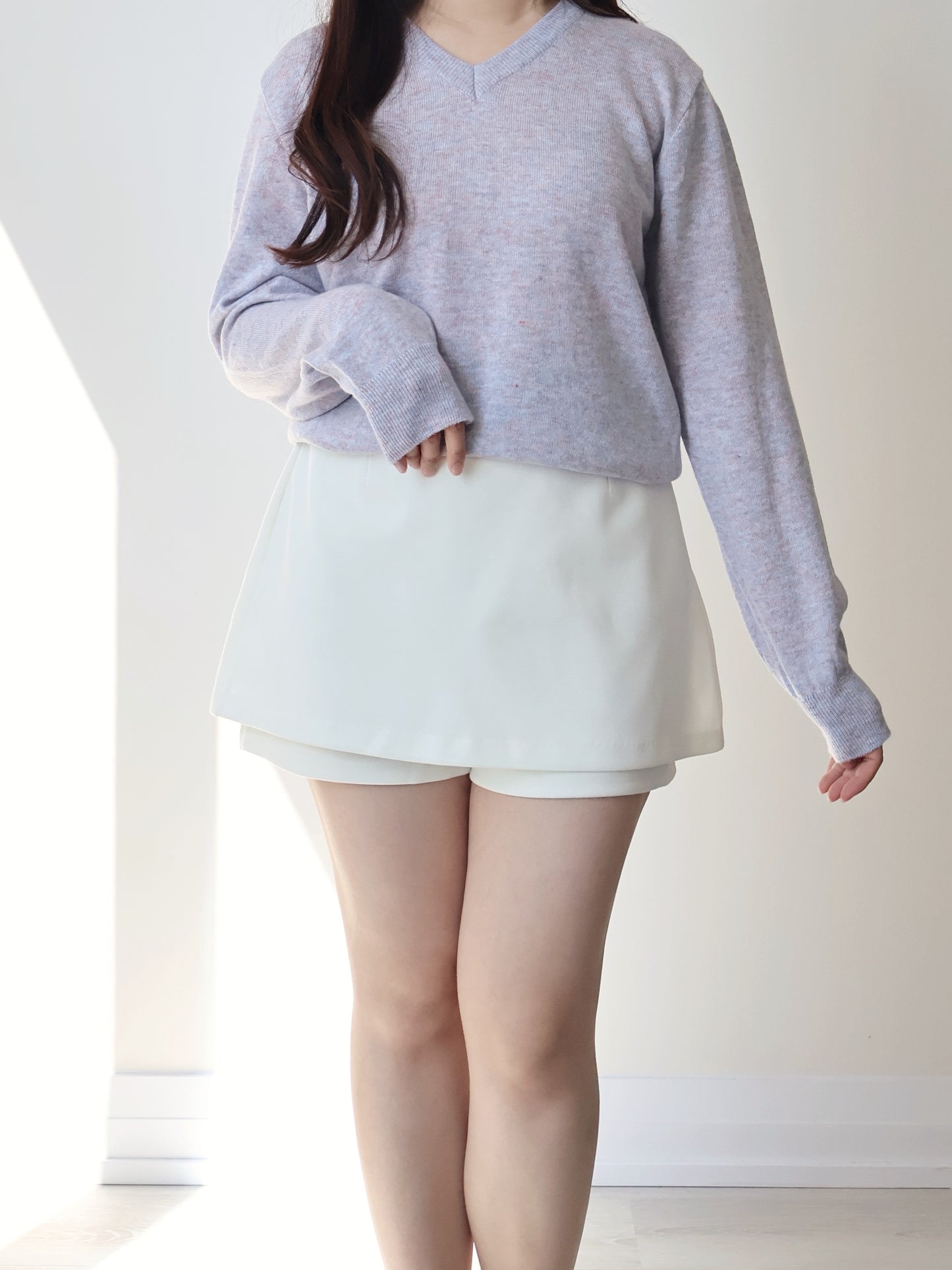 Dreamy V-Neck Heather Sweater(Lavender)