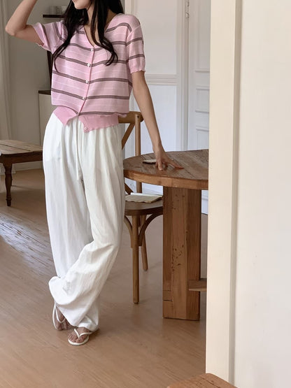 V-Neck Fresh Striped Knit Cardigan(4 colors)