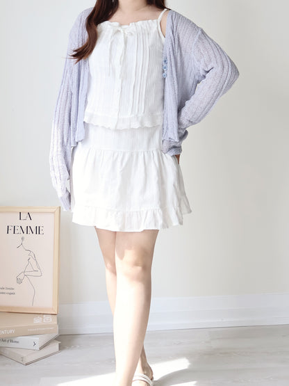 Relaxed Cinnamon V-Neck Knit Cardigan(Greyish blue)