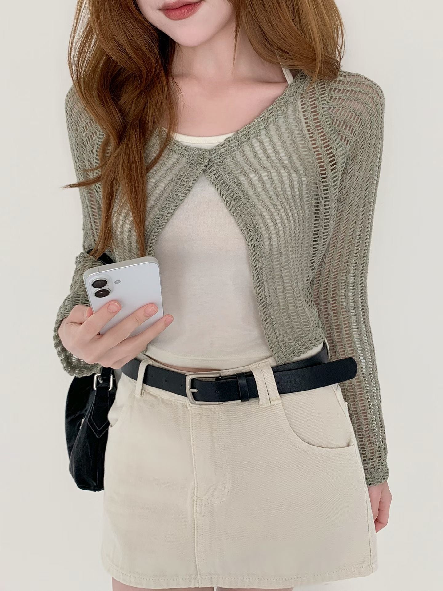 Casual Mesh Knit Cover-Up + Halter Cami 2-Piece Set(3 colors)