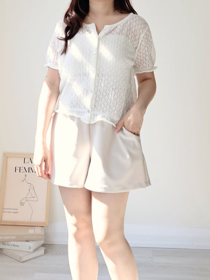 Holiday Vibe Diamond Openwork Knit Cardigan(Ivory)