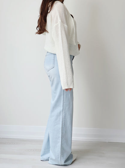 [Half Elastic Waist] Pajama-Soft Lightweight Stretchy Wide-Leg Bootcut Jeans(Light Blue)