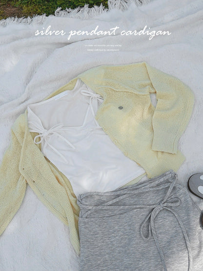 Pastel Pendant Lightweight Cool-Touch Knit Cardigan(Yellow)