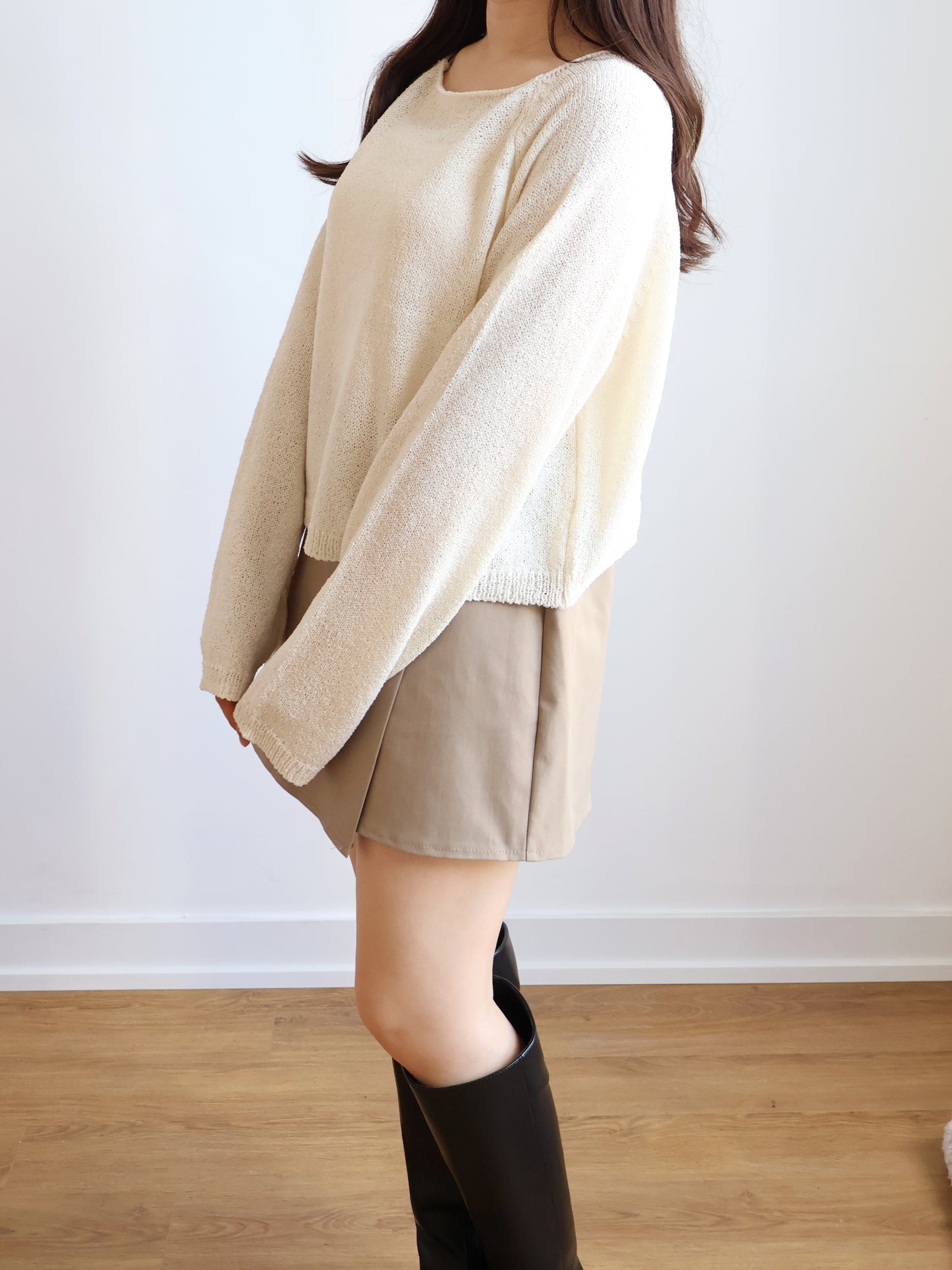 Cloudy Boat Neck Oversized Sweaters(Cream)