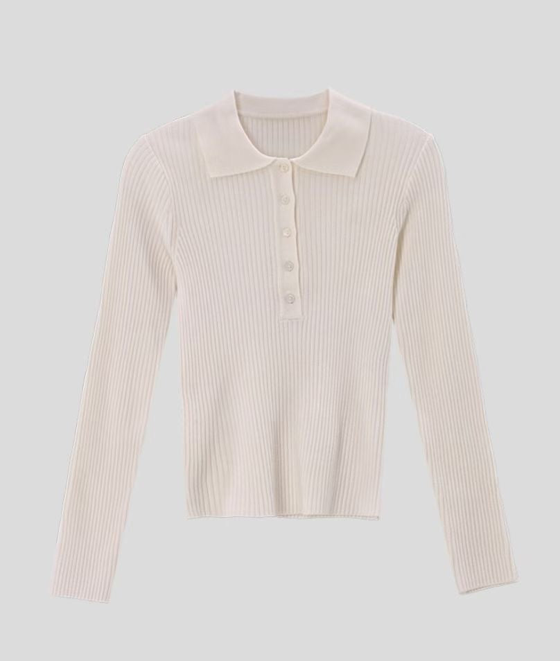 Sophisticated Stretch Polo Rib-Knit Top(4 colors)