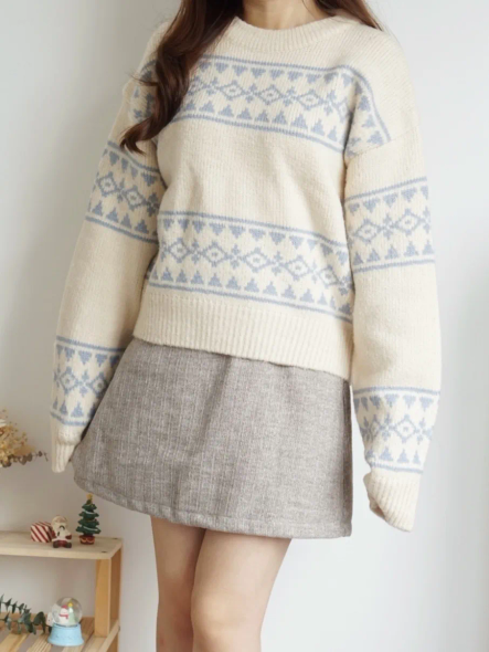 Nordic Round Neck Thick Sweater(Cream)