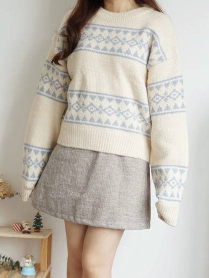 Nordic Round Neck Thick Sweater(Cream)