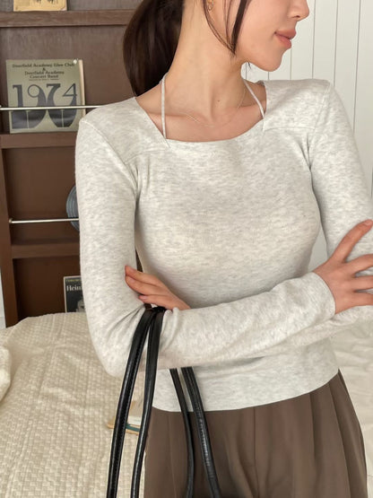 Square-neck Tie Knit Top(4 colors)