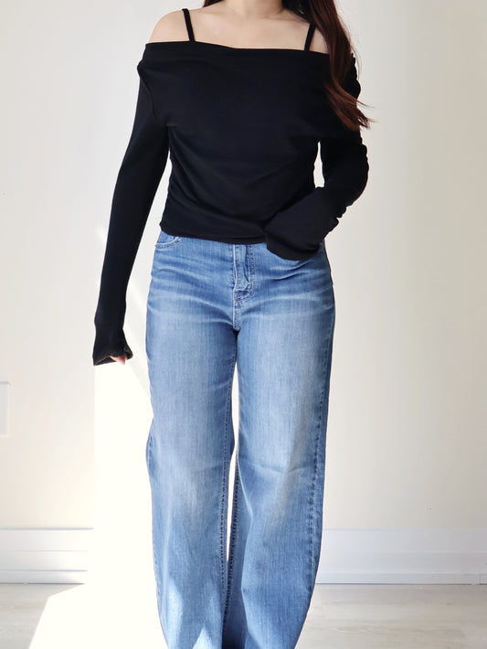 2-Way Silky Smooth Faxu Layered Top(Black)