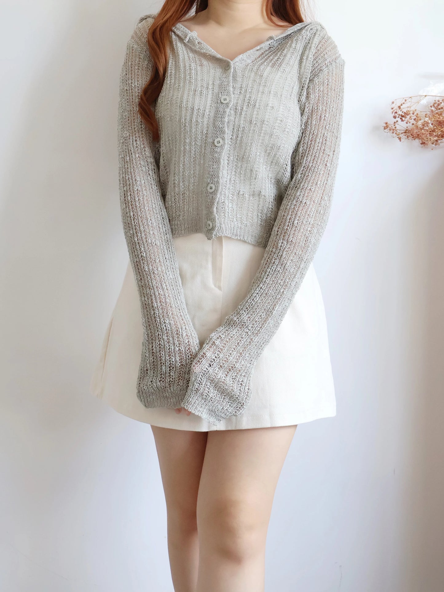 Matcha Milk Foam Hooded Knit Cardigan(Mint)