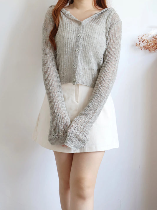 Matcha Milk Foam Hooded Knit Cardigan(Mint)