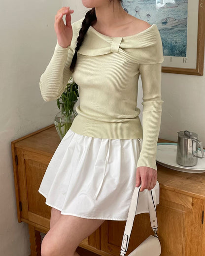 2-WAYS Romantic Ribbon Knit Top(4 colors)