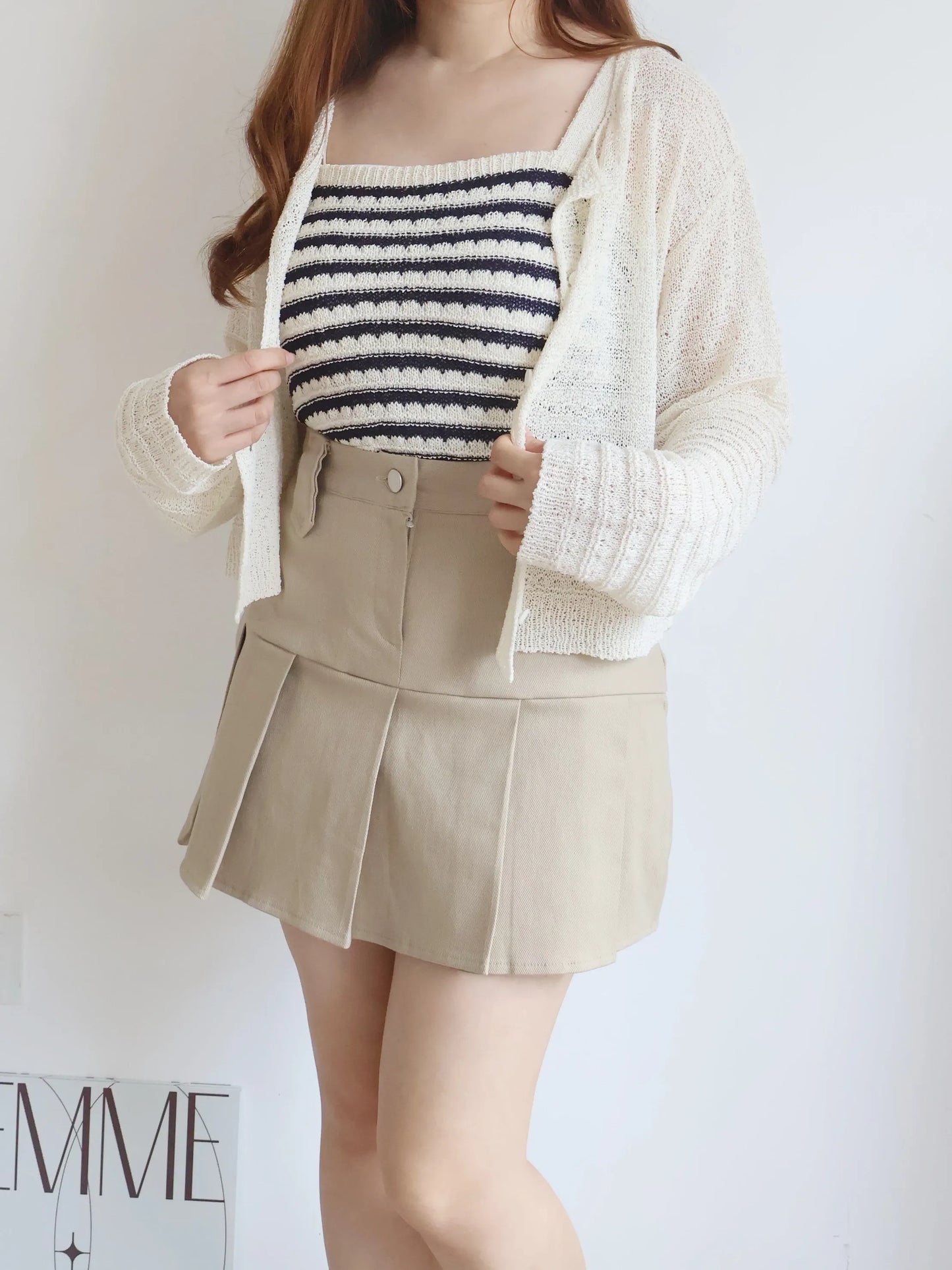 [2-Piece Set] Cozy Weekend Stripe Cami & Knit Set(Beige)