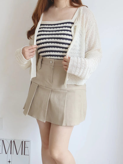 [2-Piece Set] Cozy Weekend Stripe Cami & Knit Set(Beige)