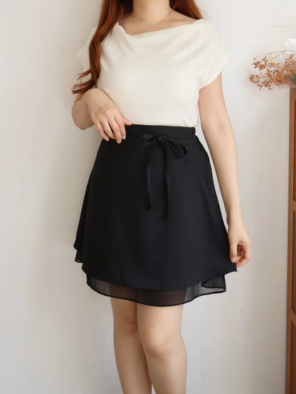 Elegant Ribbon Sheer A-Line Skirt(Black)