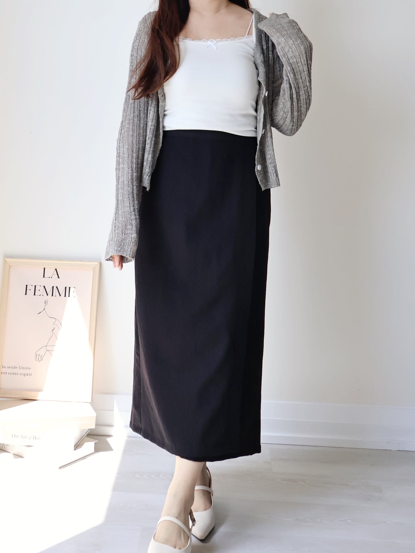 [Hip-Slimming✨] Minimalist Breathable Cotton-Linen H-Line Midi Skirt(Black)