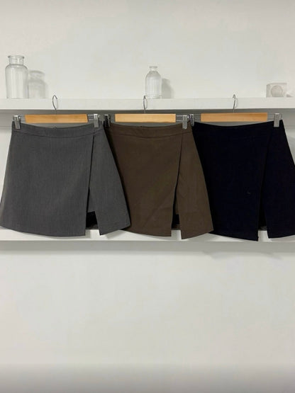 Sleek High Waist Zip Up Split Mini Skirts(Grey)