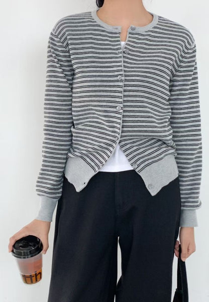 Stripe Round Neck Cardigan(4 colors)