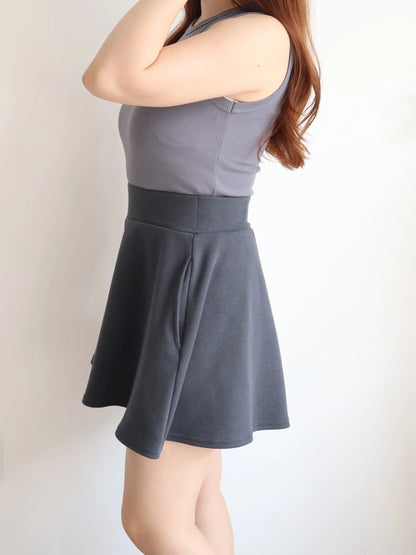 [Hidden Waistband] 365 Comfy A-Line Wide-Leg Cotton Shorts with Pockets(Charcoal)