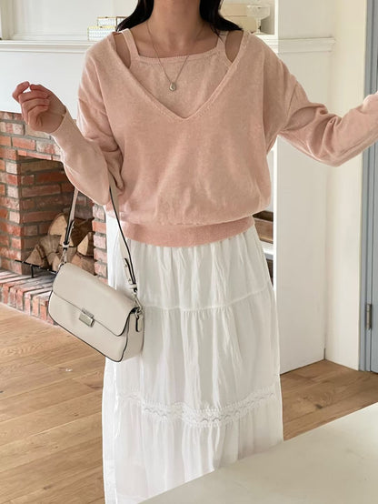 Layered V-Neck Two-in-One Sweater(4 colors)