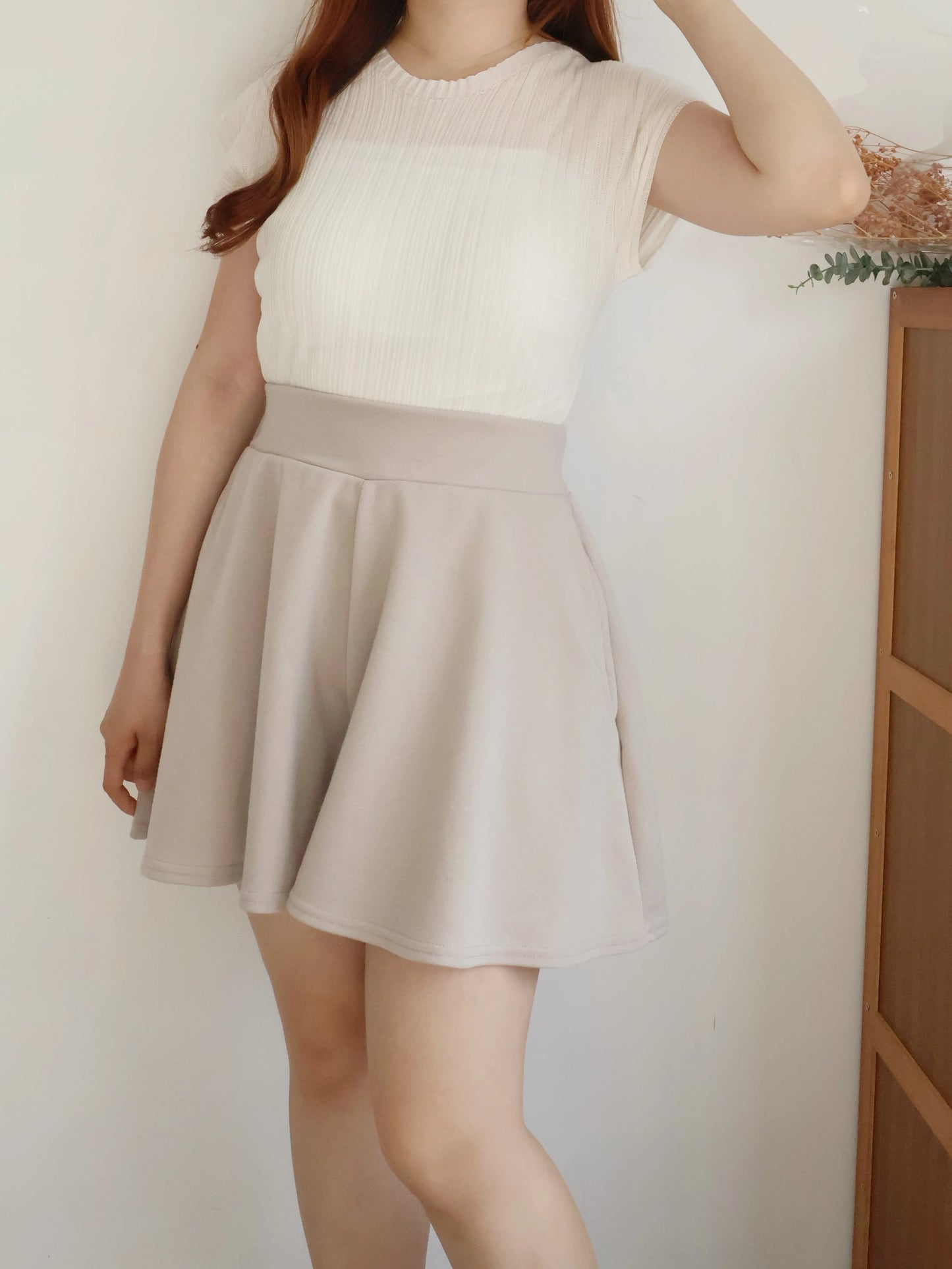 [Hidden Waistband] 365 Comfy A-Line Wide-Leg Cotton Shorts with Pockets(Beige)