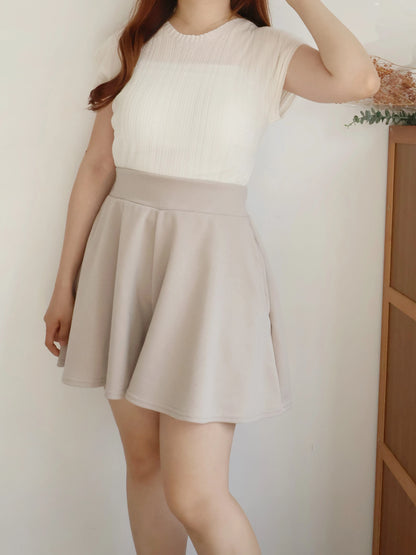 [Hidden Waistband] 365 Comfy A-Line Wide-Leg Cotton Shorts with Pockets(Beige)