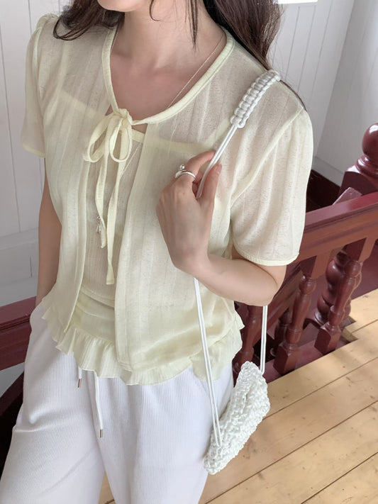 Sweet Ruffle Tie-Front Sheer Cami Set(3 Colors)