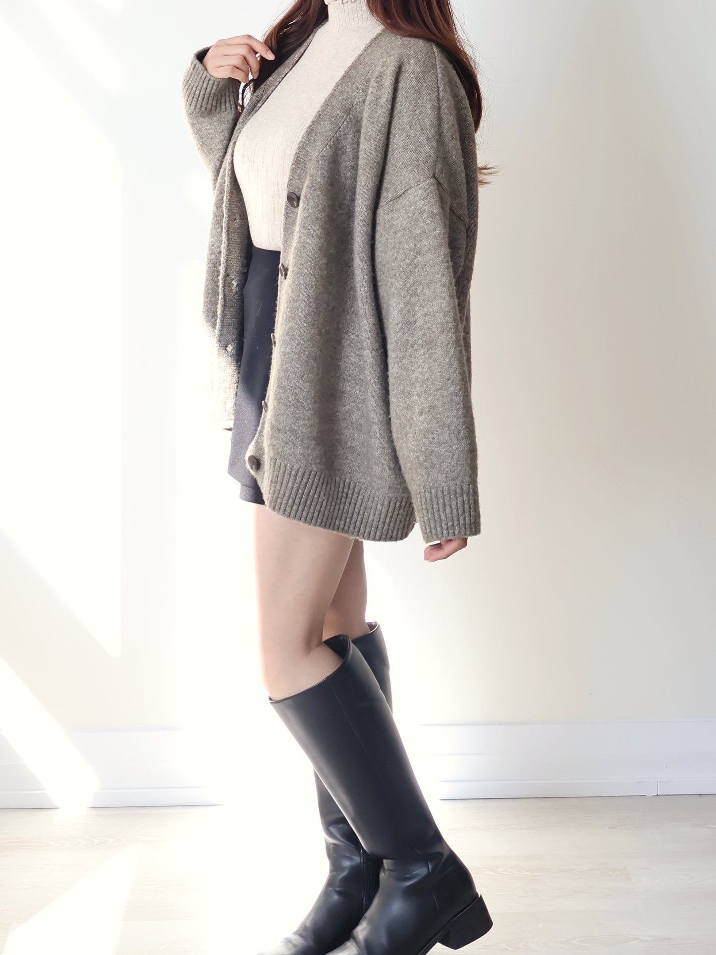 10% Lambswool Marshmallow Oversized Cardigan(Mocha)