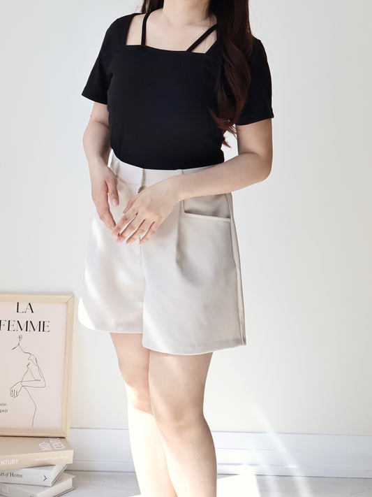 Sultry Square Neck Double-Strap Top(Black)