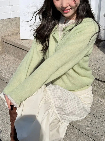 [20% wool] Henley Neck Loose-Fit Basic Knit Top(9 colors)