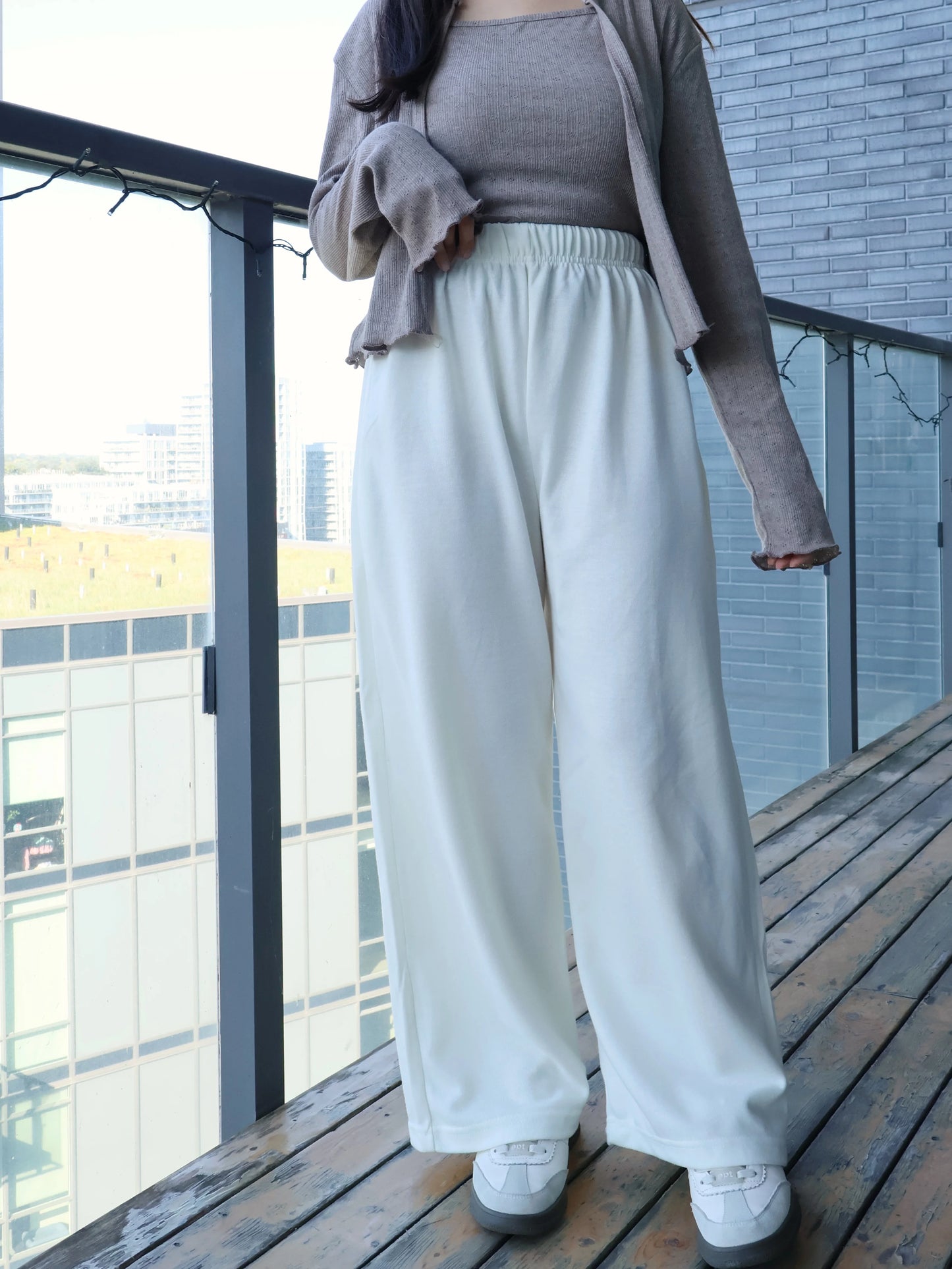 [3 Lengths] Everyday Relaxed Wide-Leg Cotton Pants with Pockets(Cream)